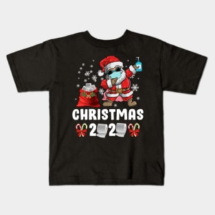 Dabbing Santa's claus mask quarantine Christmas 2020 candy cane quarantine Kids T-Shirt